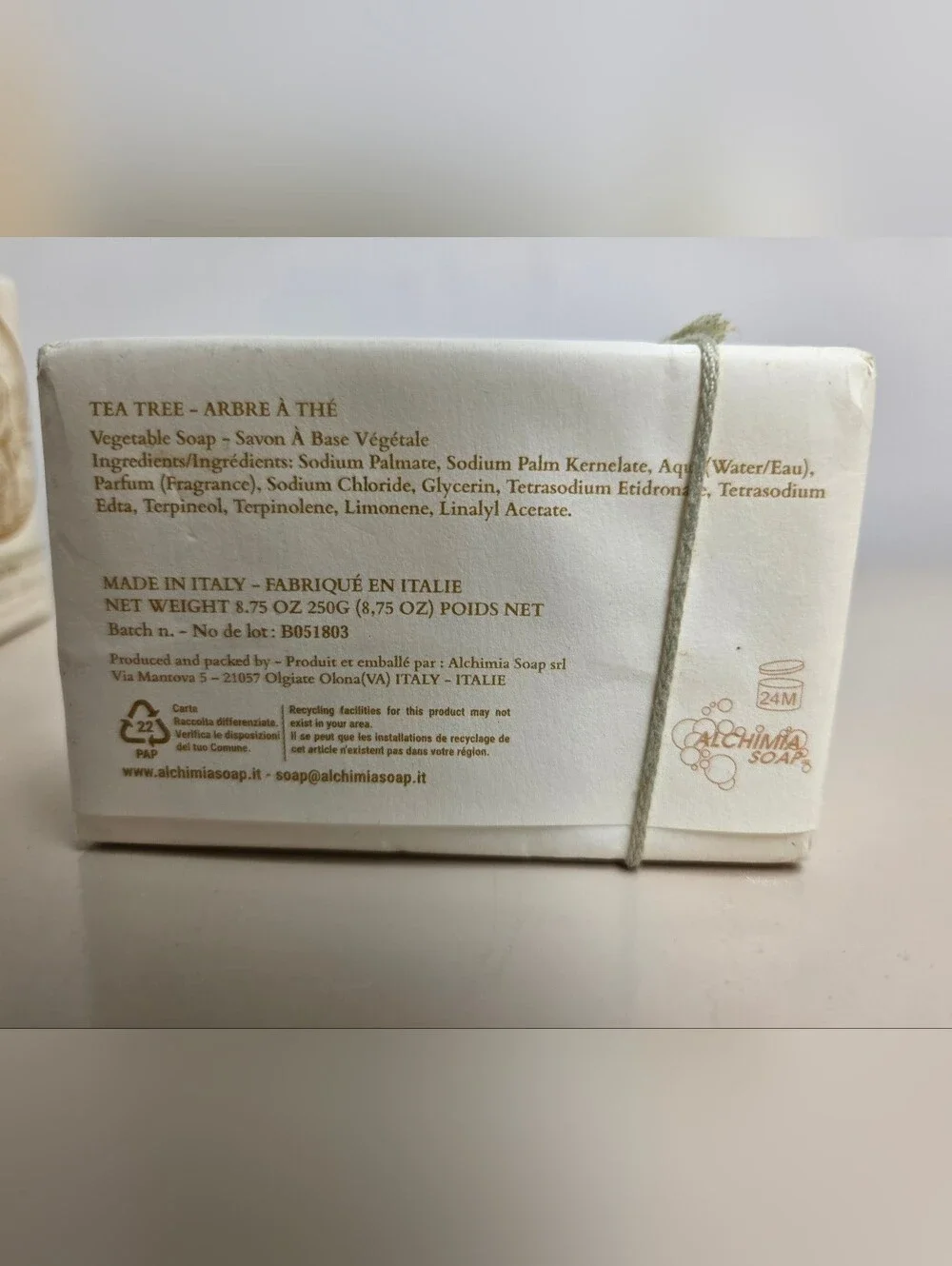 Alchimia Tea Tree Vegetable Soap - Four bar 8.75 oz each s Imported from Italy -
